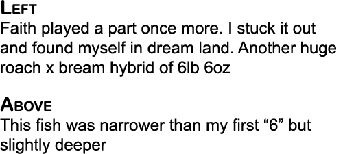 Left Faith played a part once more. I stuck it out and found myself in dream land. Another huge roach x bream hybrid ...