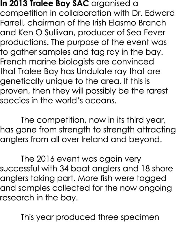 In 2013 Tralee Bay SAC organised a competition in collaboration with Dr. Edward Farrell, chairman of the Irish Elasmo...