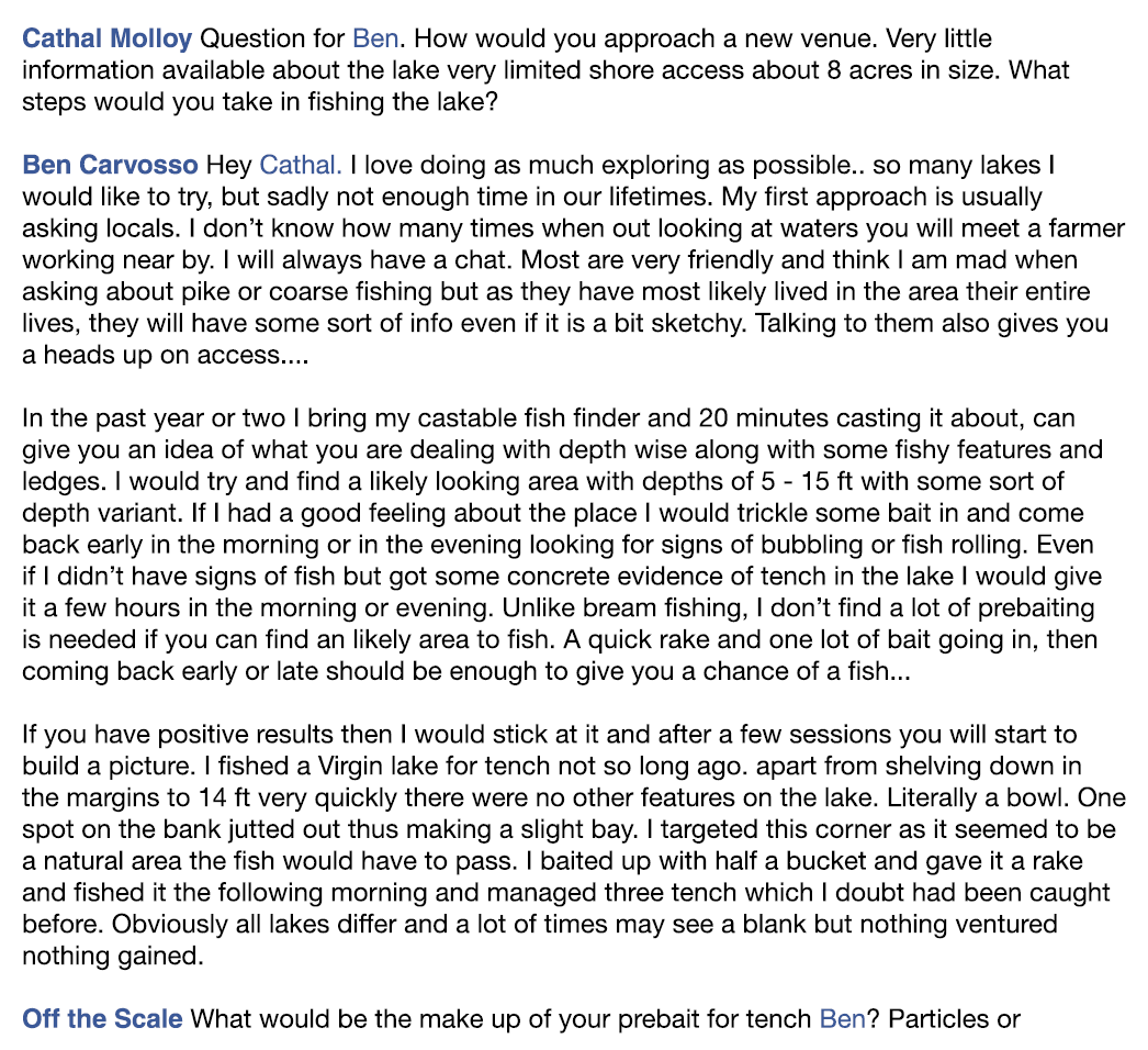 Cathal Molloy Question for Ben. How would you approach a new venue. Very little information available about the lake ...