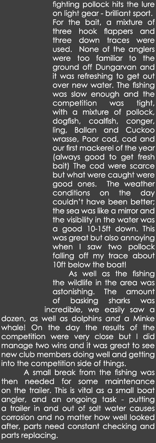 fighting pollock hits the lure on light gear - brilliant sport.  For the bait, a mixture of three hook flappers and t...