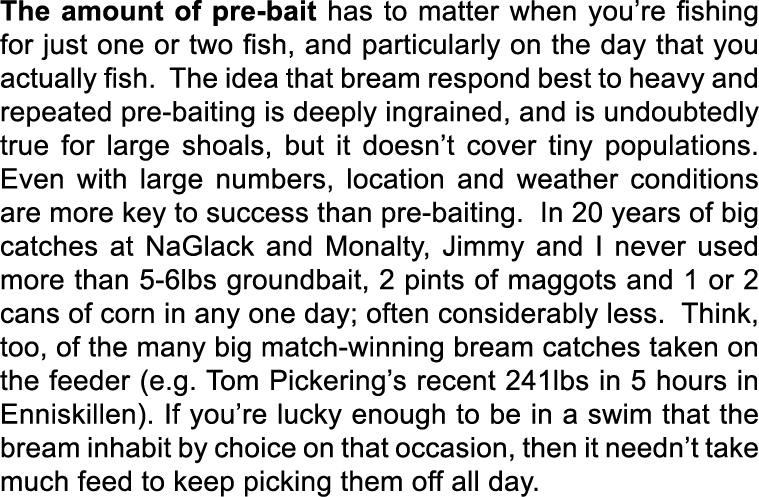 The amount of pre-bait has to matter when you’re fishing for just one or two fish, and particularly on the day that y...