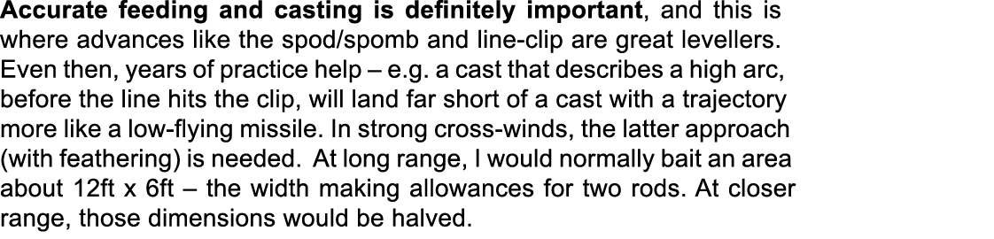 Accurate feeding and casting is definitely important, and this is where advances like the spod/spomb and line-clip ar...