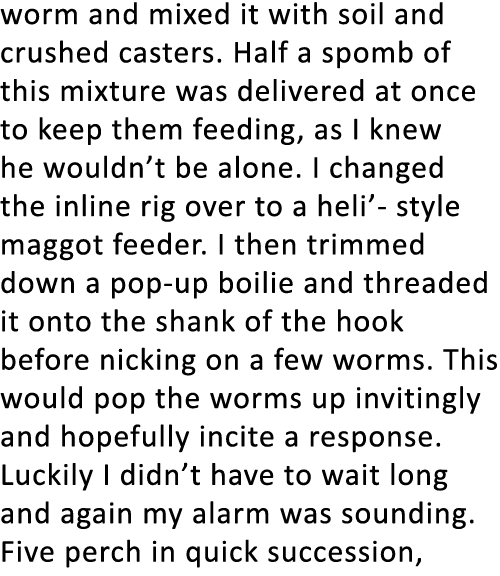 worm and mixed it with soil and crushed casters. Half a spomb of this mixture was delivered at once to keep them feed...