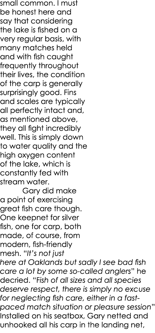 small common. I must be honest here and say that considering the lake is fished on a very regular basis, with many ma...