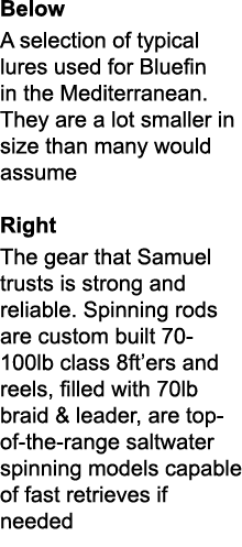 Below A selection of typical lures used for Bluefin in the Mediterranean. They are a lot smaller in size than many wo...