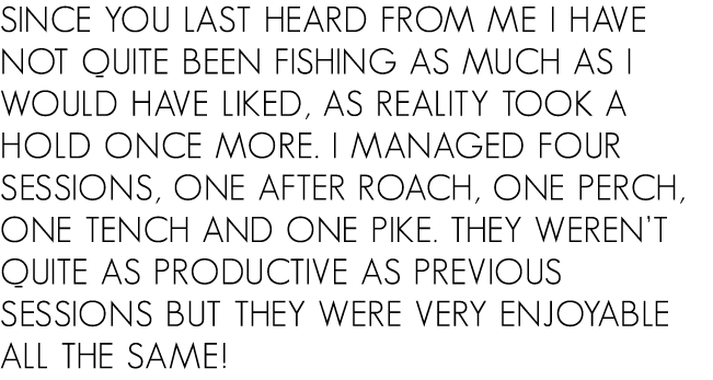 Since you last heard from me I have not quite been fishing as much as I would have liked, as reality took a hold once...