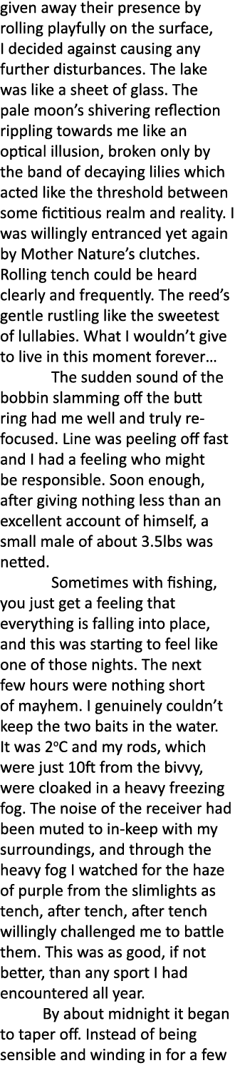 given away their presence by rolling playfully on the surface, I decided against causing any further disturbances. Th...