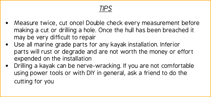 Tips Measure twice, cut once! Double check every measurement before making a cut or drilling a hole. Once the hull ha...