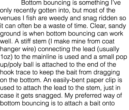  Bottom bouncing is something I’ve only recently gotten into, but most of the venues I fish are weedy and snag ridden...