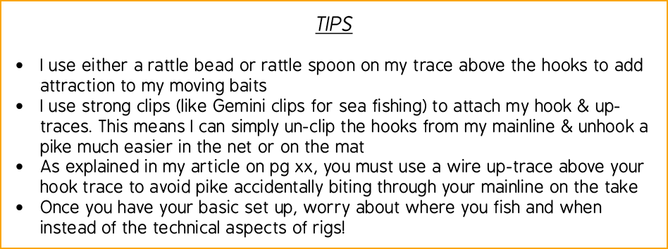 Tips I use either a rattle bead or rattle spoon on my trace above the hooks to add attraction to my moving baits I us...