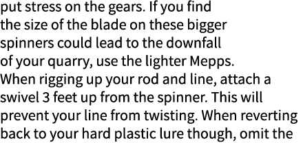 put stress on the gears. If you find the size of the blade on these bigger spinners could lead to the downfall of you...