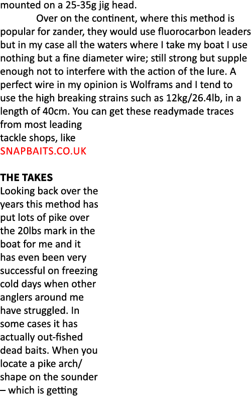 mounted on a 25-35g jig head.  Over on the continent, where this method is popular for zander, they would use fluoroc...