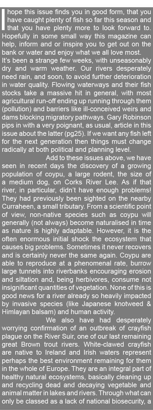 I hope this issue finds you in good form, that you have caught plenty of fish so far this season and that you have pl...