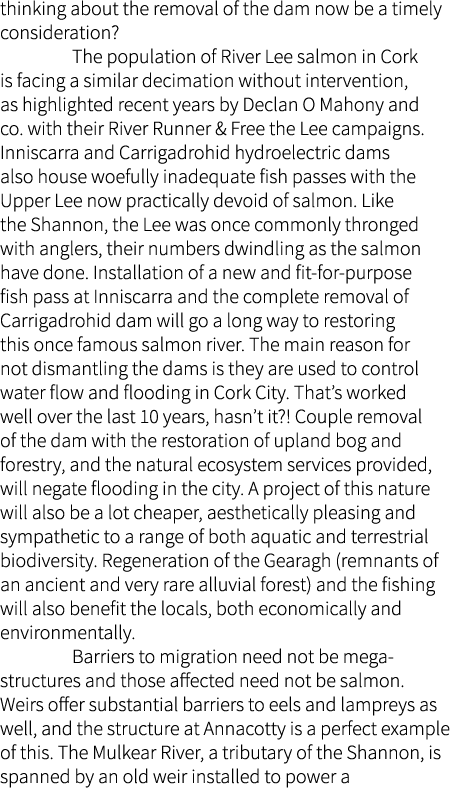 thinking about the removal of the dam now be a timely consideration? The population of River Lee salmon in Cork is fa...