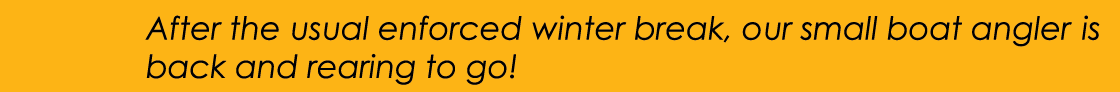      After the usual enforced winter break, our small boat angler is   back and rearing to go!