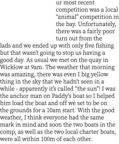 ur most recent competition was a local “animal” competition in the bay. Unfortunately, there was a fairly poor turn o...