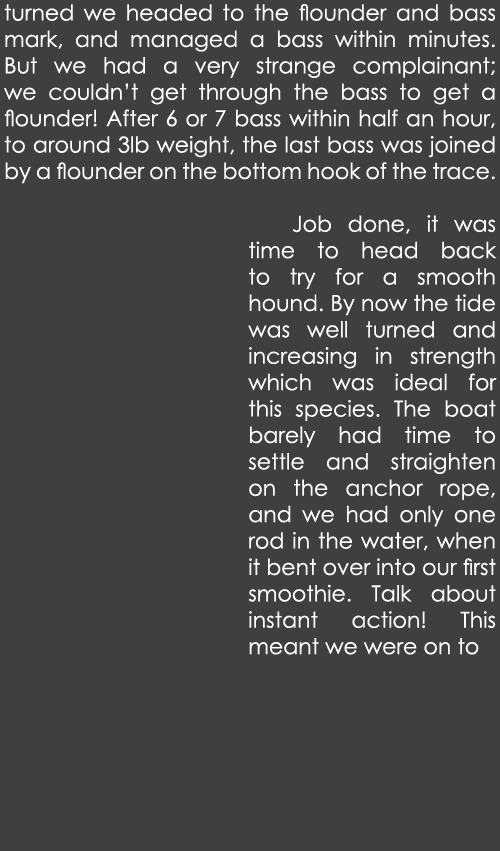 turned we headed to the flounder and bass mark, and managed a bass within minutes. But we had a very strange complain...