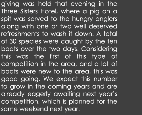 giving was held that evening in the Three Sisters Hotel, where a pig on a spit was served to the hungry anglers along...