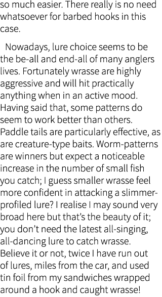 so much easier. There really is no need whatsoever for barbed hooks in this case.    Nowadays, lure choice seems to b...