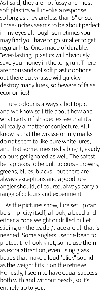 As I said, they are not fussy and most soft plastics will invoke a response, so long as they are less than 5” or so. ...