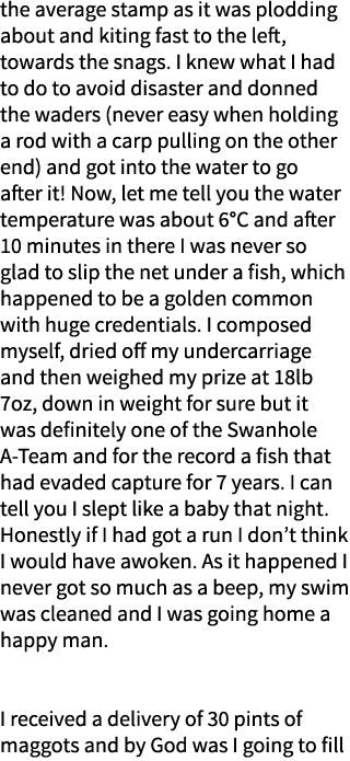 the average stamp as it was plodding about and kiting fast to the left, towards the snags. I knew what I had to do to...