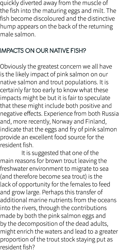 quickly diverted away from the muscle of the fish into the maturing eggs and milt. The fish become discoloured and th...