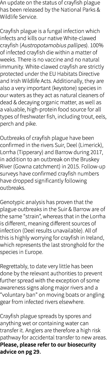 An update on the status of crayfish plague has been released by the National Parks & Wildlife Service. Crayfish plagu...