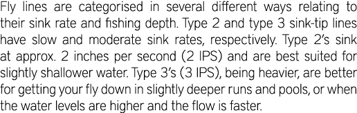 Fly lines are categorised in several different ways relating to their sink rate and fishing depth. Type 2 and type 3 ...