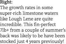 Right: The growth rates in some super-rich limestone waters like Lough Lene are quite incredible. This fin-perfect 7l...