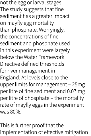 not the egg or larval stages. The study suggests that fine sediment has a greater impact on mayfly egg mortality than...