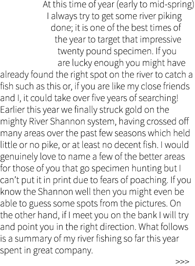 At this time of year (early to mid-spring) I always try to get some river piking done; it is one of the best times of...