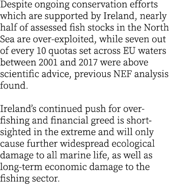 Despite ongoing conservation efforts which are supported by Ireland, nearly half of assessed fish stocks in the North...