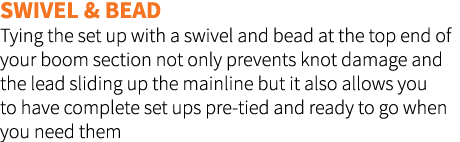 Swivel & bead Tying the set up with a swivel and bead at the top end of your boom section not only prevents knot dama...