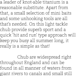 a leader of knot-able titanium is a reasonable substitute. Apart from that, a small selection of mini baits and some ...