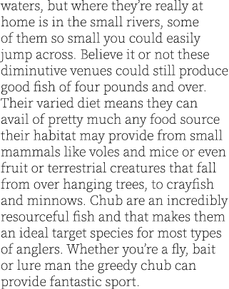 waters, but where they’re really at home is in the small rivers, some of them so small you could easily jump across. ...