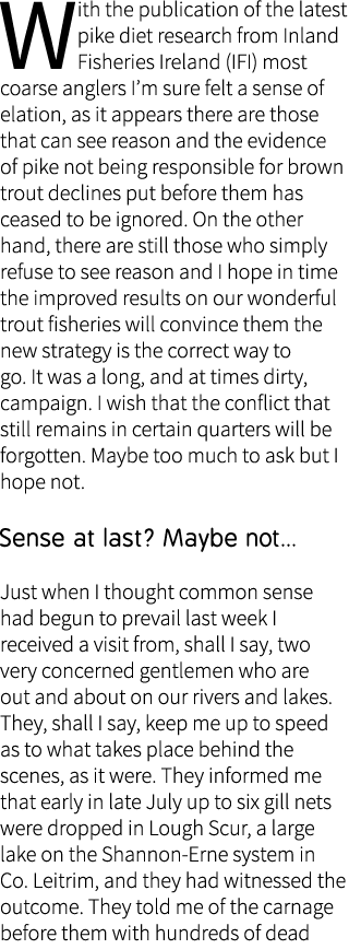 With the publication of the latest pike diet research from Inland Fisheries Ireland (IFI) most coarse anglers I’m sur...