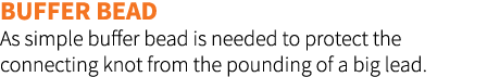 Buffer bead As simple buffer bead is needed to protect the connecting knot from the pounding of a big lead.