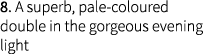 8. A superb, pale-coloured double in the gorgeous evening light