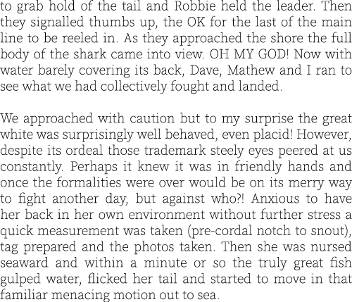 to grab hold of the tail and Robbie held the leader. Then they signalled thumbs up, the OK for the last of the main l...