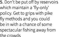 5. Don’t be put off by reservoirs which maintain a ‘fly-only’ policy. Get to grips with pike fly methods and you coul...