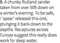 9. A chunky Rutland zander taken from over 50ft down on a winter’s evening. To be safe, I ‘spear’ released this one, ...