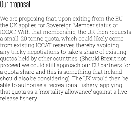 Our proposal We are proposing that, upon exiting from the EU, the UK applies for Sovereign Member status of ICCAT. Wi...