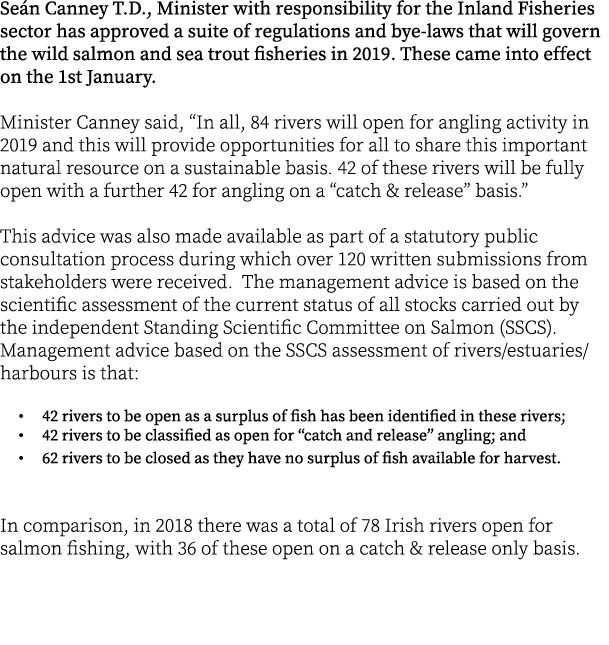 Seán Canney T.D., Minister with responsibility for the Inland Fisheries sector has approved a suite of regulations an...