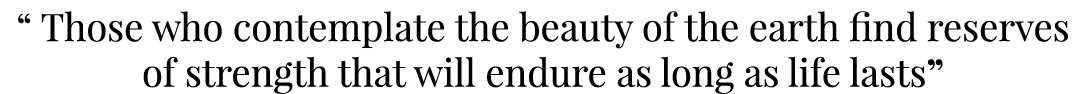 “ Those who contemplate the beauty of the earth find reserves of strength that will endure as long as life lasts” 
