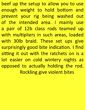 beef up the setup to allow you to use enough weight to hold bottom and prevent your rig being washed out of the inten...