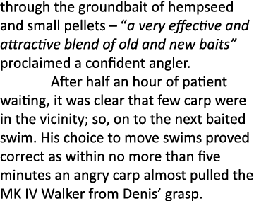 through the groundbait of hempseed and small pellets – “a very effective and attractive blend of old and new baits” p...