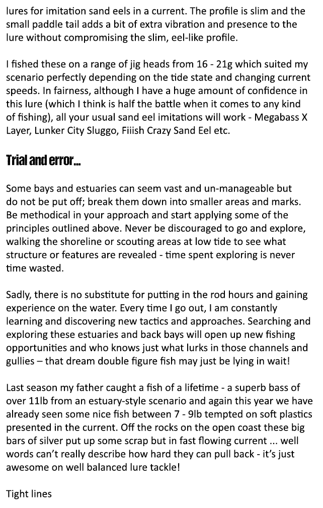 lures for imitation sand eels in a current. The profile is slim and the small paddle tail adds a bit of extra vibrati...