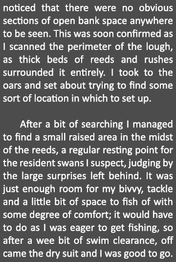 noticed that there were no obvious sections of open bank space anywhere to be seen. This was soon confirmed as I scan...