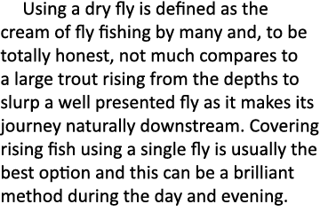    Using a dry fly is defined as the cream of fly fishing by many and, to be totally honest, not much compares to a l...