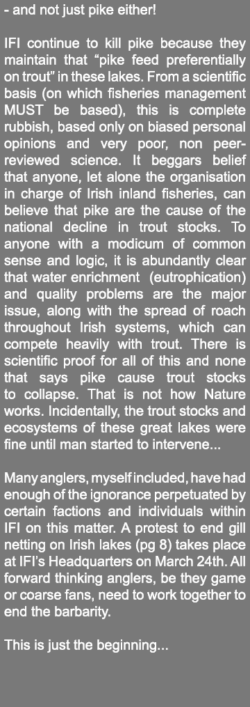 - and not just pike either!  IFI continue to kill pike because they maintain that “pike feed preferentially on trout”...